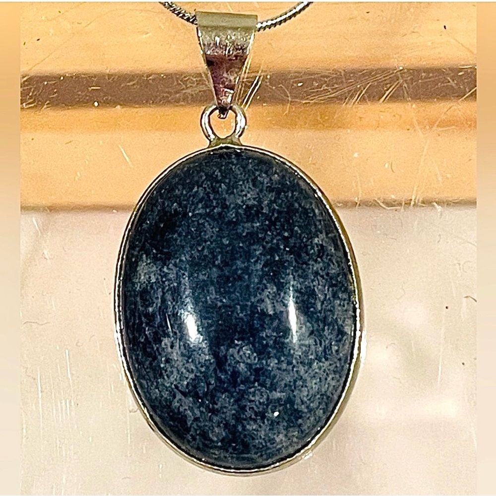 Sterling Silver and Natural Cabochon Sodalite Pendant | Clean Beauty | EUC